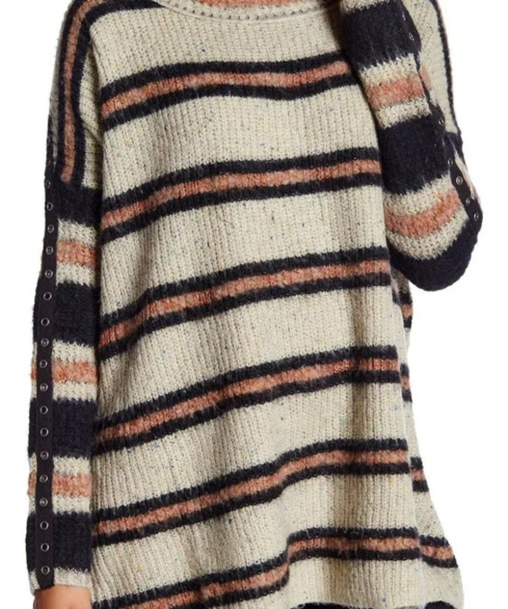 Free People NWT Striped Oversized Sweater Medium M Fuzzy Knit Boho Grunge